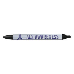 ALS Awareness Blue Ribbon Black Ink Pen