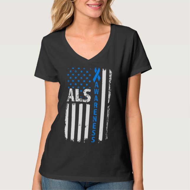 Als Awareness Blue Ribbon Us America Flag 2022 T-Shirt (Front)