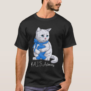ALS Awareness Month Blue Ribbon Cat T-Shirt