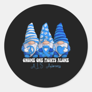 Als Awareness Month Blue Ribbon Gnomies Support Classic Round Sticker