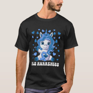 ALS Awareness Month Blue Ribbon Unicorn T-Shirt