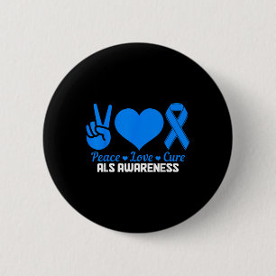Als Awareness Month Peace Love Cure Blue Ribbon 6 Cm Round Badge