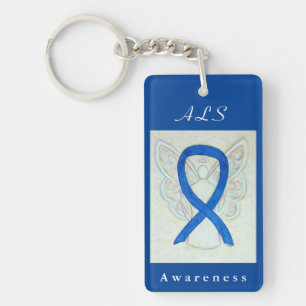 ALS Blue Awareness Ribbon Guardian Angel Key Chain