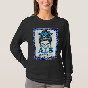 Als Warrior Leopard Messy Bun Als Awareness Month T-Shirt