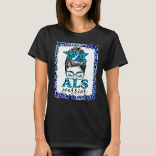 Als Warrior Leopard Messy Bun Als Awareness Month  T-Shirt