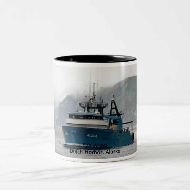Alsea, Fishing Trawler in Dutch Harbour, Alaska Two-Tone Coffee Mug (Center)