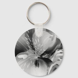 Alstroemeria Peruvian Lily Flower in Black & White Key Ring