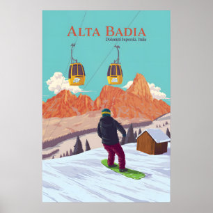 Alta Badia Snowboarding Travel Poster