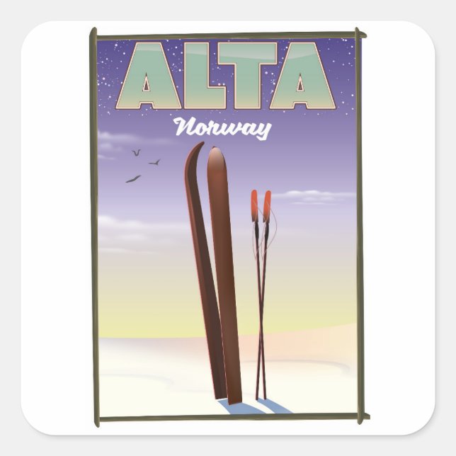 ALTA Norway ski travel poster Square Sticker (Front)