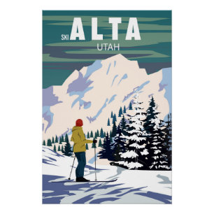 Alta Ski Travel resort poster vintage. Utah USA