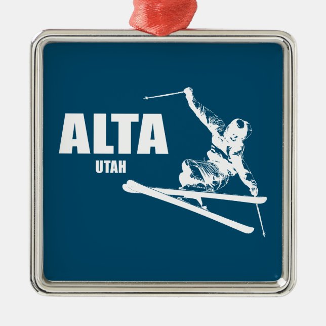 Alta Utah Skier Metal Tree Decoration (Front)