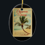 Altamonte Springs Palm Tree Vintage Travel Ceramic Tree Decoration<br><div class="desc">A uniquely retro mid-century modern Altamonte Springs Florida art print in vintage travel poster style. It features a curved palm tree on sandy beach with ocean under a blue cloudy sky.</div>