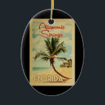 Altamonte Springs Palm Tree Vintage Travel Ceramic Tree Decoration<br><div class="desc">A uniquely retro mid-century modern Altamonte Springs Florida art print in vintage travel poster style. It features a curved palm tree on sandy beach with ocean under a blue cloudy sky.</div>