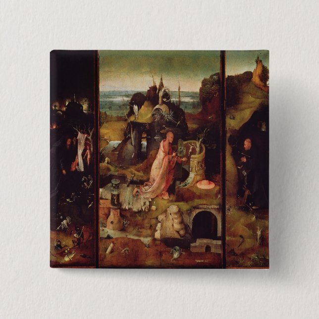Altarpiece of the Hermits (oil on panel) 15 Cm Square Badge (Front)