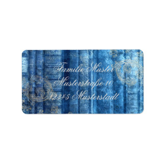 Alte Bücher - goldene Ornamente - blau | Label