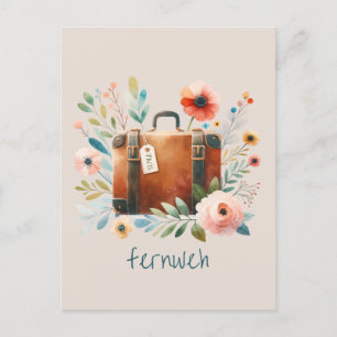 Alter Koffer mit Blumen- fernweh-personalisierbare Postcard