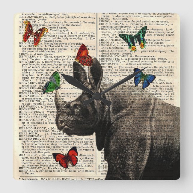 Altered Art Rhinoceros  Butterflies Wall Clock (Front)