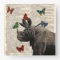 Altered Art Rhinoceros  Butterflies Wall Clock