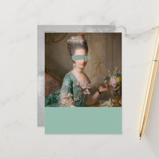 Altered art vintage portrait teal colour block postcard