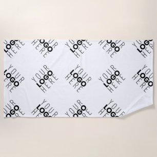 Alternating Business Logo or Image Pattern White Beach Towel