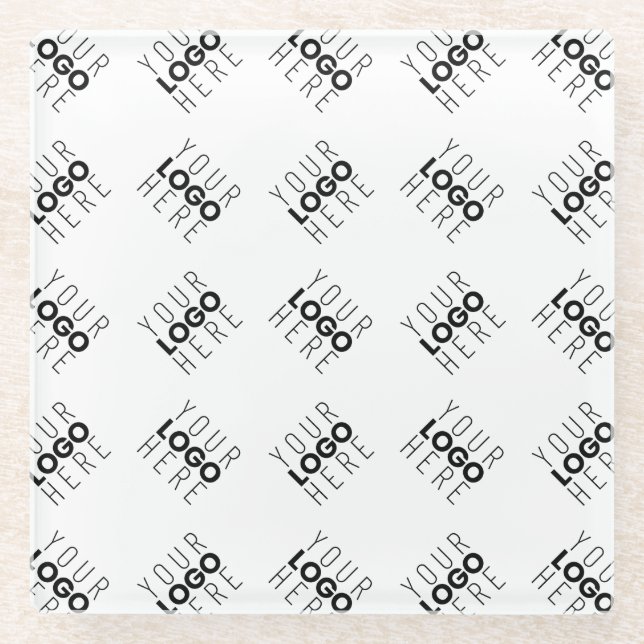 Alternating Business Logo or Image Pattern | White Glass Coaster (Front)