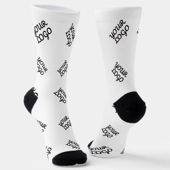 Alternating Business Logo or Image Pattern | White Socks (Angled)