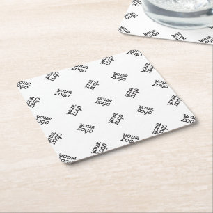 Alternating Business Logo or Image Pattern   White Square Paper Coaster