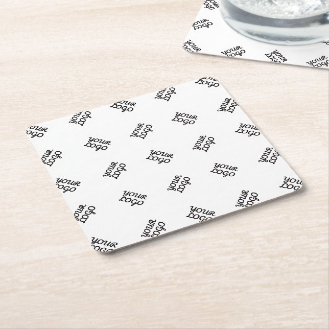 Alternating Business Logo or Image Pattern | White Square Paper Coaster (Angled)
