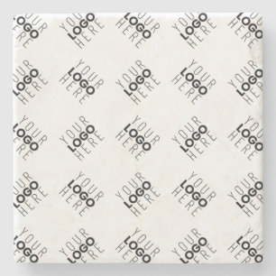 Alternating Business Logo or Image Pattern White Stone Coaster