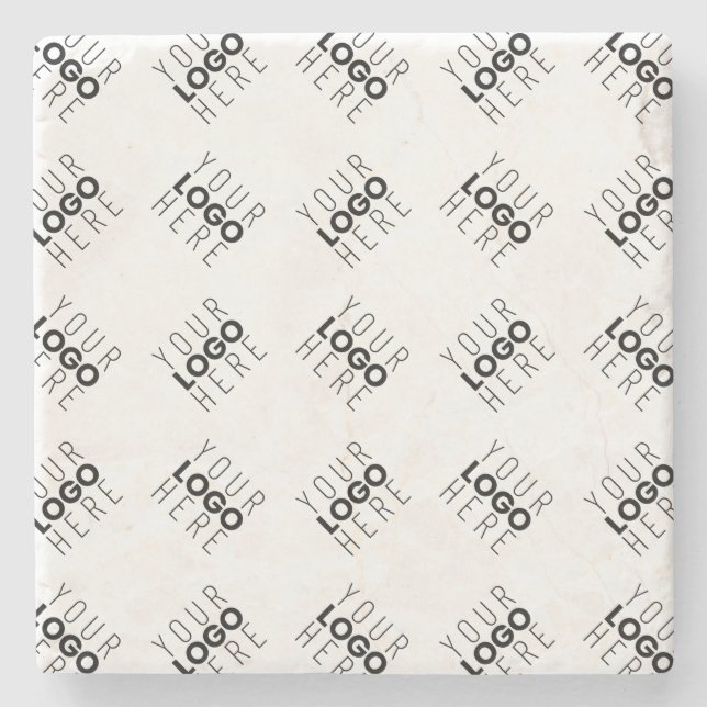 Alternating Business Logo or Image Pattern | White Stone Coaster (Front)