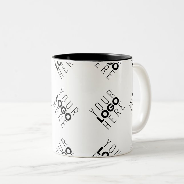 Alternating Business Logo or Image Pattern | White Two-Tone Coffee Mug (Front Right)