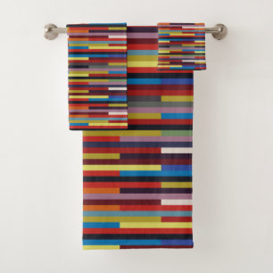 Alternating Colour Stripes Patchwork - Horizontal Bath Towel Set