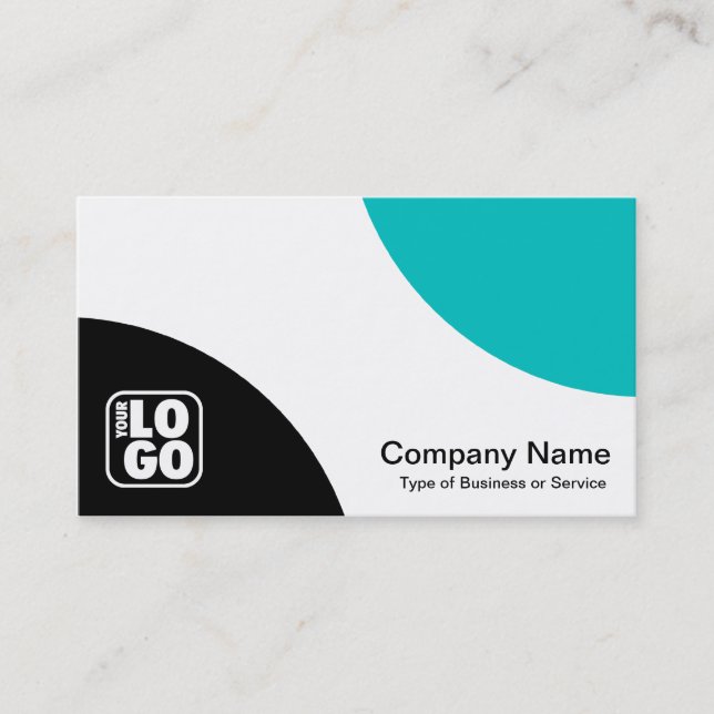 Alternating Curves - Black and Aqua Business Card (Front)