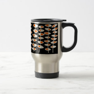 Alternating Leaf - White & Orange on Black Travel Mug