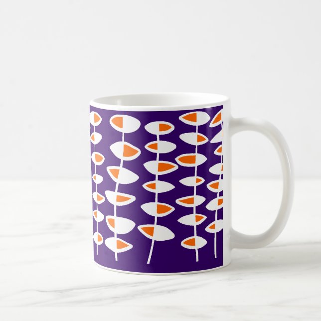 Alternating Leaf - White & Orange on Deep Purple Coffee Mug (Right)