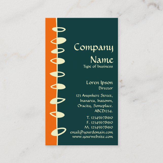 Alternating Leaves - Orange, Dark Teal and Cream Business Card (Front)
