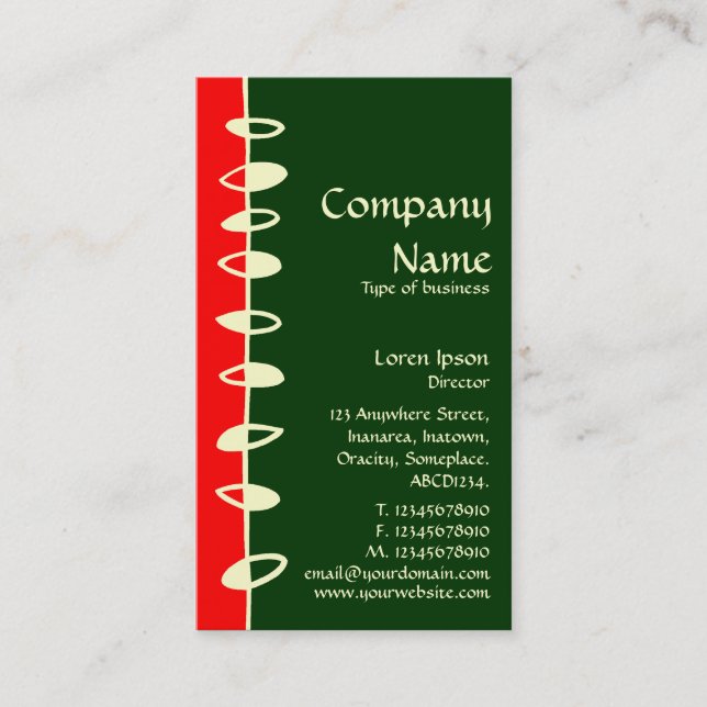 Alternating Leaves - Red, Dark Green and Cream Business Card (Front)