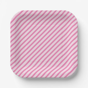 Alternating Width Pink and White Striped Paper Plate