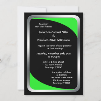 Alternative Black with Neon Green Wedding Invitation
