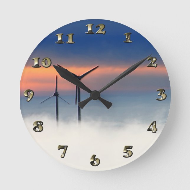 Alternative Energy - Wind Power in the Clouds Round Clock (Front)