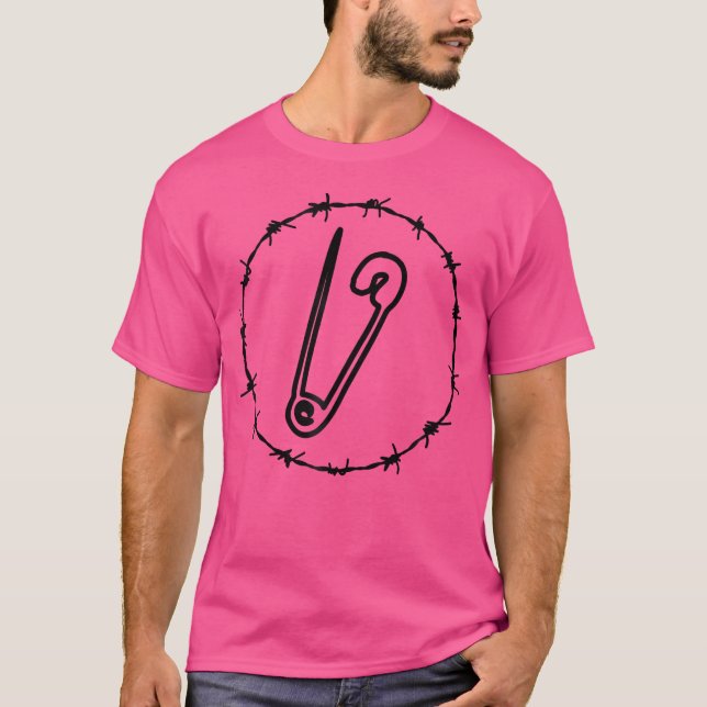 Alternative Fashion Punk Safety-Pin Barbed-Wire Ar T-Shirt (Front)