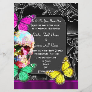 Alternative gothic sugar skull wedding invitation