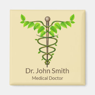 Alternative Medical Caduceus Green Leaves Beige Magnet