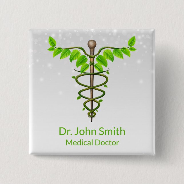 Alternative Medical Caduceus Green Leaves White 15 Cm Square Badge (Front)