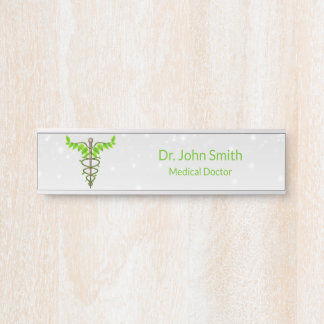 Alternative Medical Caduceus Green Leaves White Door Sign