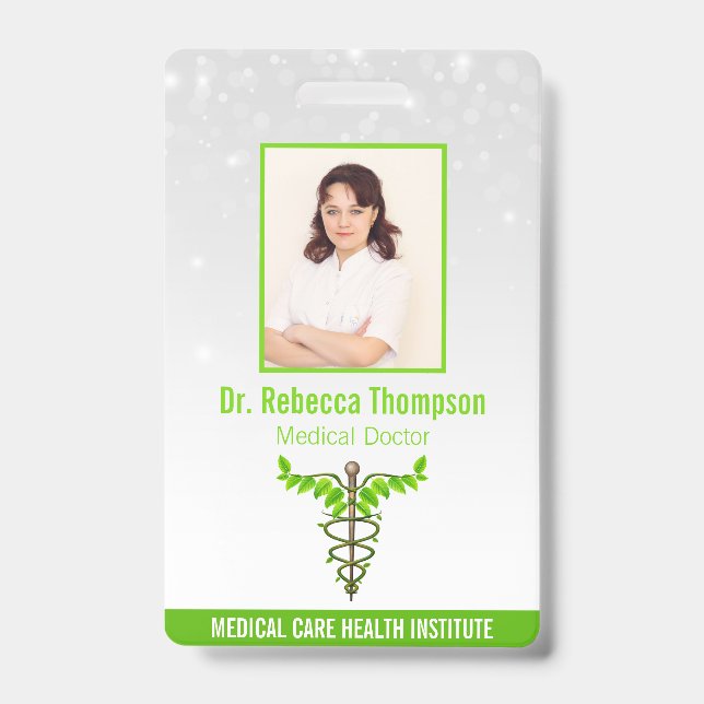 Alternative Medical Caduceus Green Leaves White ID Badge (Front)