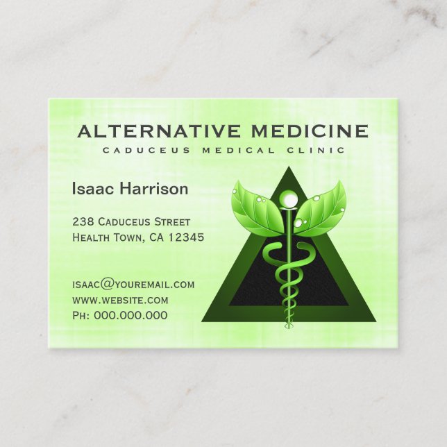 Alternative Medicine Light Green Caduceus Large Business Card (Front)