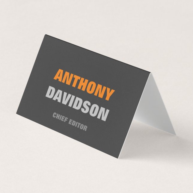 Alternative Perfect Size Grey Orange Bold Text Business Card (Front)