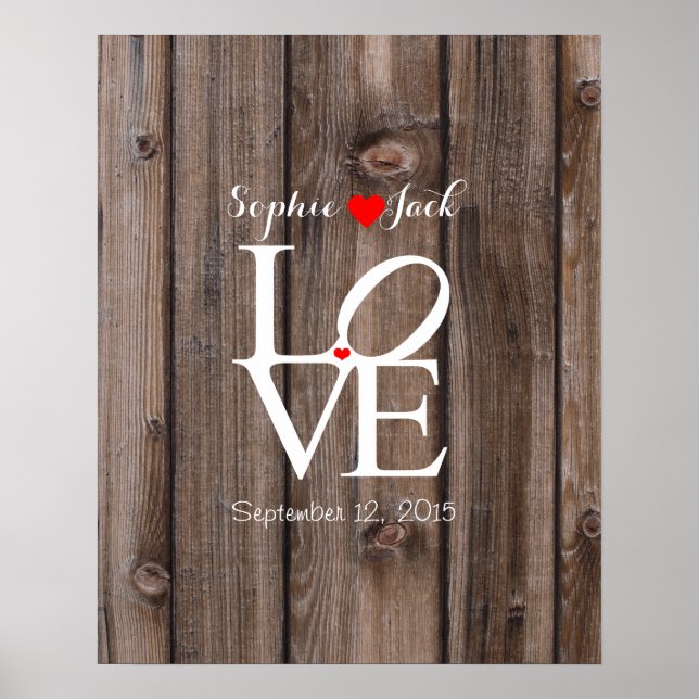 Alternative wedding guest book LOVE wood effect (Front)