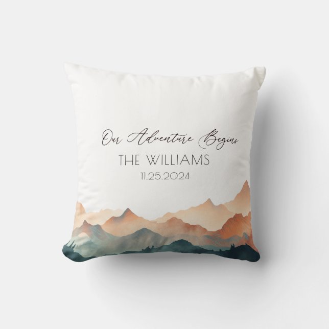 Alternative Wedding Guest Book Orange Mountain Cushion (Front)